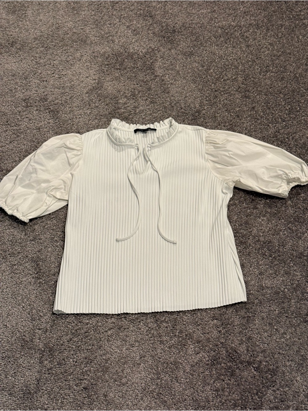 Tie-Neck Puff Sleeve Blouse - White